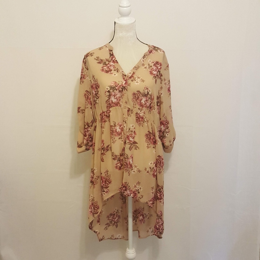 Torrid Sheer Floral Chiffon Empire Shirt
